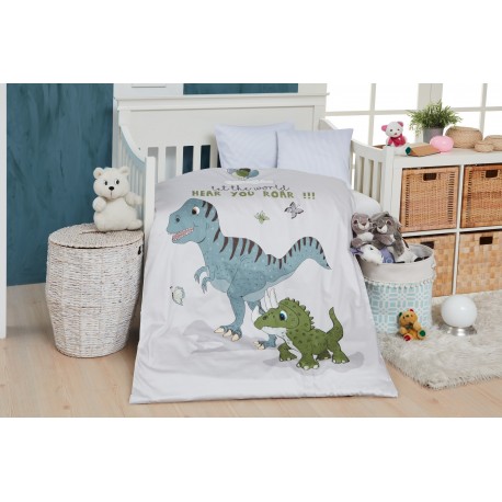 Junior Sengetøj 100x140 M&P - Dino - Grønne Striber Junior Sengetøj 100x140 M&P - Dino - Grønne Striber