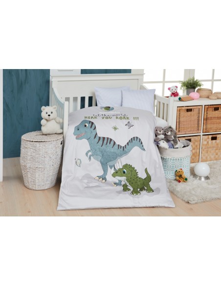 Junior Sengetøj 100x140 M&P - Dino - Grønne Striber Junior Sengetøj 100x140 M&P - Dino - Grønne Striber