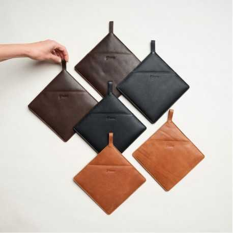 Grydelapper i cognac skind 19 x 19 cm