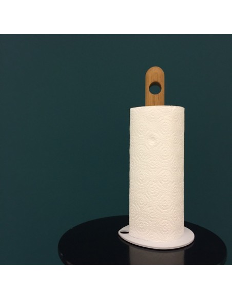 Køkkenrulleholder olieret eg og grå metalfod fra By Brorson