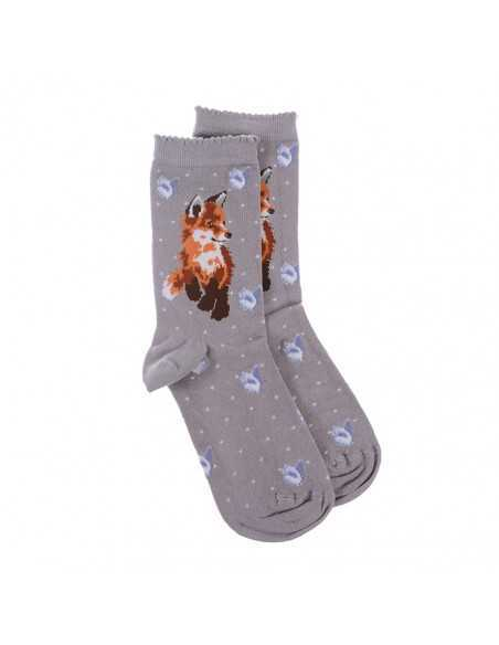 Wrendale bambus sokker grå med Ræv  - Dame