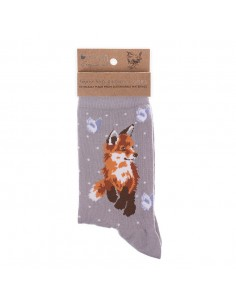 Wrendale bambus sokker grå med Ræv - Dame
