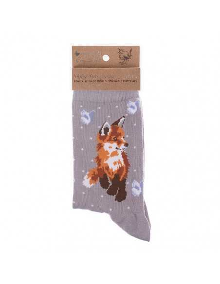 Wrendale bambus sokker grå med Ræv  - Dame