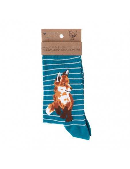 Wrendale bambus sokker blå med Ræv  - Dame