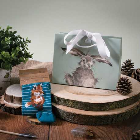 Wrendale bambus sokker blå med Ræv - Dame