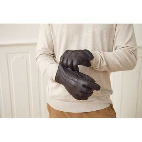 Leonardo brune hjorteskindslæder handsker til mænd - NATURES Collection