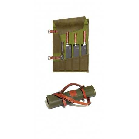 Grøn Læder Knivrulle - 5 Knive