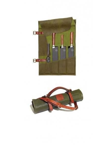 Grøn Læder Knivrulle - 5 Knive