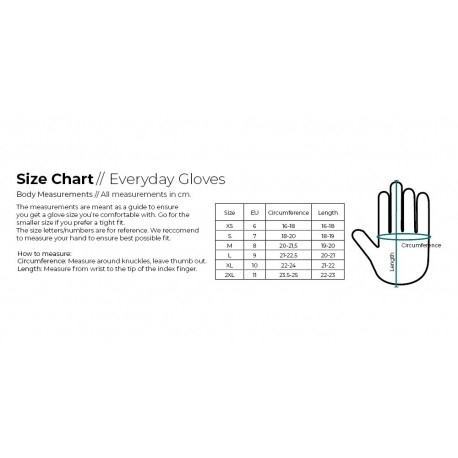 Størrelsesguide - everyday handsker med varme Størrelsesguide - everyday handsker med varme