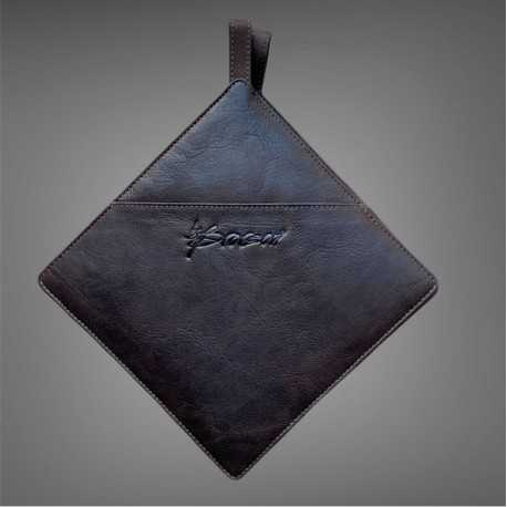 Grydelapper i mørkebrunt skind 19 x 19 cm
